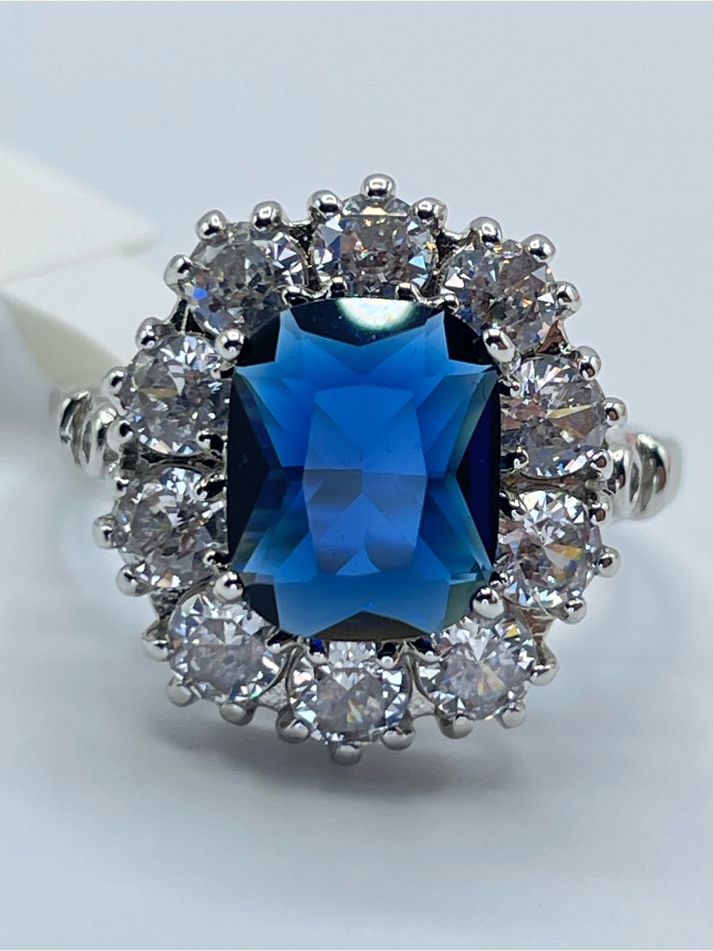Swarovski Crystal Elements Sapphire Blue Crystal Halo Ring Size 8